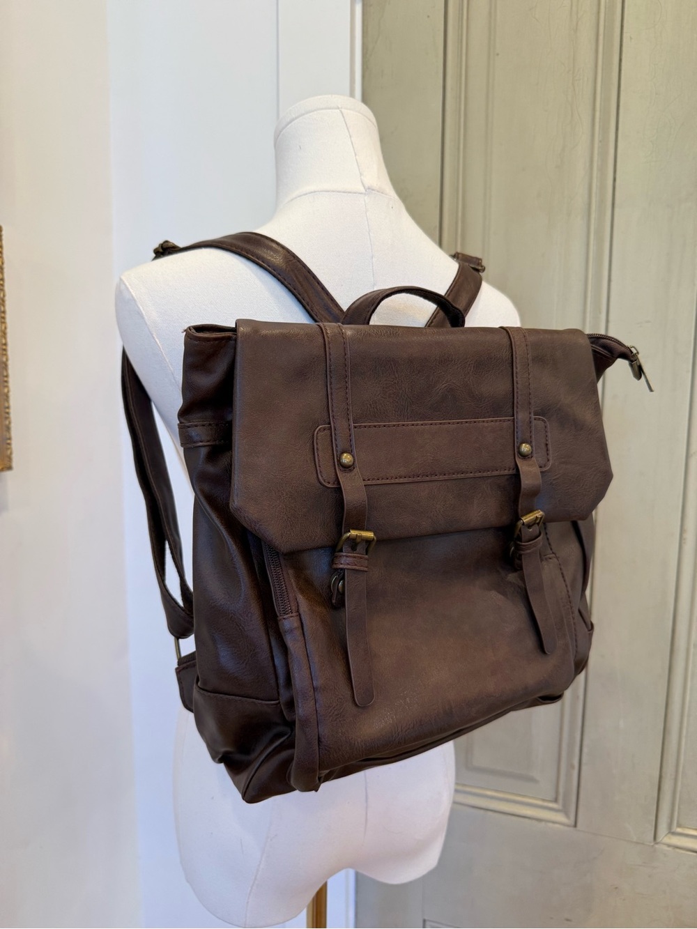 Brown Faux Leather Backpack